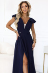 Dámske elegantné maxi šaty s volánmi 660-1 tmavo modré - Numoco XL