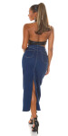 Sexy Highwaist Maxi Denim Skirt with Slit denimblue