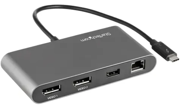 StarTech Thunderbolt 3 Mini Dock / Dokovacia stanica / 2x DisplayPort / USB 3.2 Gen2 Type-A / LAN RJ45 / Hliník (TB3DKM2DPL)