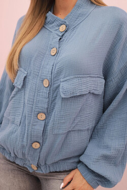 Dámske mušelínové tričko s dlhým rukávom denim blue UNI