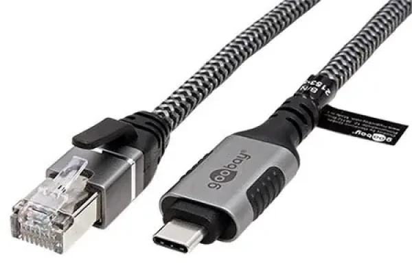 Goobay LAN adaptér USB-C - RJ-45 čierno-strieborný 3 m / LAN adaptér / Cat.6 / 1 Gbit/s (70699)