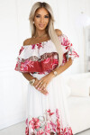 606-1 Dlhé letné šaty - kvetinový červený ombre vzor UNI