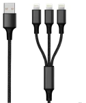 2GO čierna / Nabíjací kábel 3v1 / USB-A - USB-C / Micro-USB / Lightning / 1,5 m / nylon / 3 A (797155)