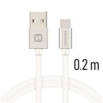 SWISSTEN TEXTILE dátový kábel USB - USB-C 0.2m strieborná (71521103)