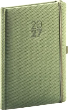 NOTIQUE Týždenný diár Diamante 2027 olivový / 15 × 21 cm