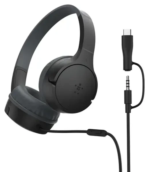 Belkin SOUNDFORM Mini čierna / Slúchadlá / Cez hlavu / Drôtová / USB-C / 3,5 mm jack (AUD010HQBK)