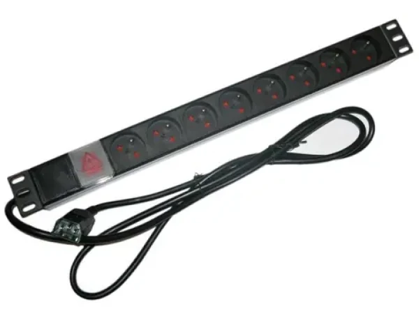 XtendLan 19 rozvodný panel 8x230V 10A / ČSN / kábel do UPS (IEC320 C14) / vypínač / indikátor napätia / kábel 1.8m / 1U (NETXTE2702)
