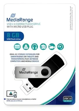 MediaRange MR930-2 8 GB čierno-strieborná / Flash disk / OTG / USB-A 2.0 + Micro-USB / čítanie 15 MB/s / zápis 5 MB/s (MR930-2)