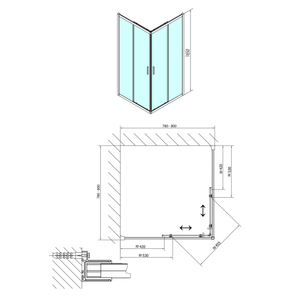 POLYSAN - CARMEN štvorcová sprchová zástena 800x800x1650, číre sklo MD5216