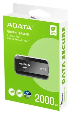 ADATA URBAN TAPSAFE 2TB čierna / Externý SSD / USB 3.2 Gen 2x2 / 1900 MB/s / NFC zámok (SURB-TAP-2000GCCBK)