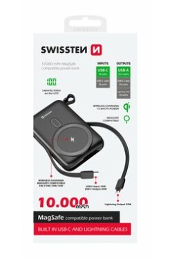 Swissten 22013933 POWER BANK 10000 mAh čierna / Power Bank / 22.5W / USB-C USB Lightning / Qi (22013933)