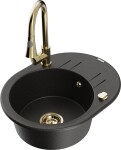 MEXEN/S MEXEN/S - Kevin granitový drez 1 s odkvapkávačom vrátane batérie Elia, čierna/zlatá metalik 6517-75-670101-50
