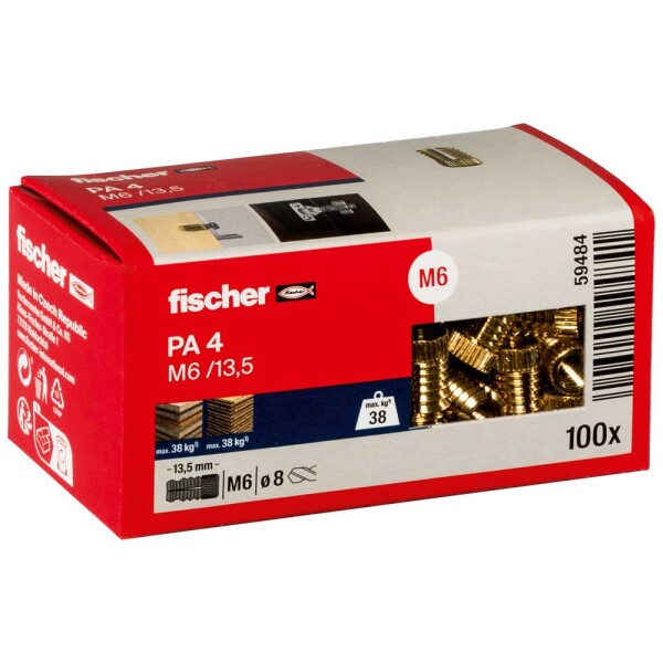 Fischer PA 4 M 6/13,5 mosadzná hmoždinka 13.5 mm 8 mm 59484 100 ks; 59484