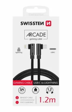 SWISSTEN ARCADE Textilný dátový kábel USB-C - LIGHTNING 1.2m čierna (71529900)