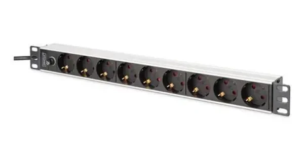 Digitus DN-95437 čierna / Zásuvkový panel do racku 19" / 9x zásuvka / hliník / 2 m (DN-95437)