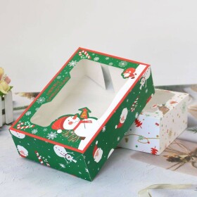Zelená krabička na vianočné cukrovinky so snehuliakom 22x15x7 cm - Cakesicq - Cakesicq