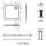 CERANO - Sprchová vanička štvorcová Brio - SMC/minerálny kompozit - štruktúrovaná biela - 80x80x4 + čelný panel + nožičky CER-234958
