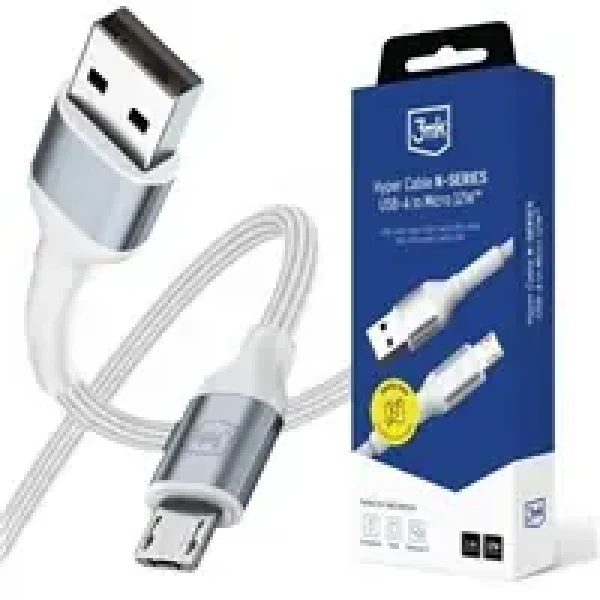3mk Hyper kábel N-SERIES USB-A na Micro 1m 5V/2.4A 12W biela (5903108680356)