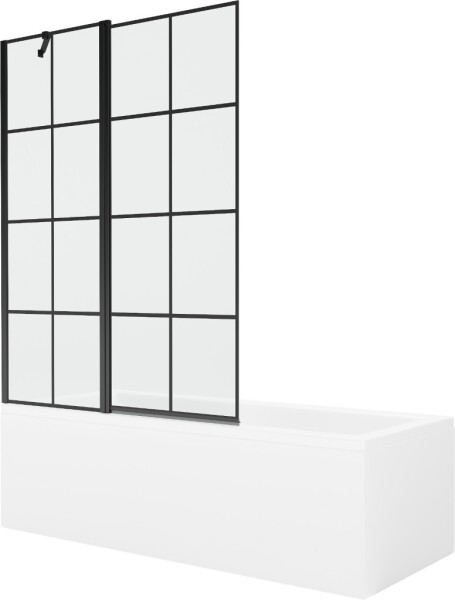 MEXEN/S - Cubik obdĺžniková vaňa 150 x 70 cm s panelom + vaňová zástena 120, čierna vzor 550315070X9412117077