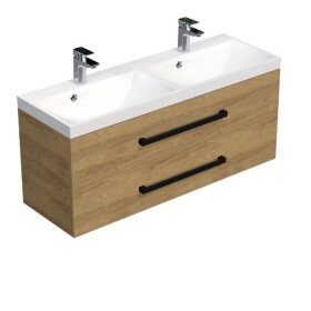 Kúpeľňová skrinka s čiernou úchytkou a umývadlom SAT Cube Way 120x47,5x40 cm dub Hickory mat CUBE2C120ZDH CUBE2C120ZDH