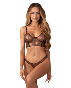 Dámsky sexy set Soranna top & crotchless tangá čierno-zlaté - Obsessive L/XL