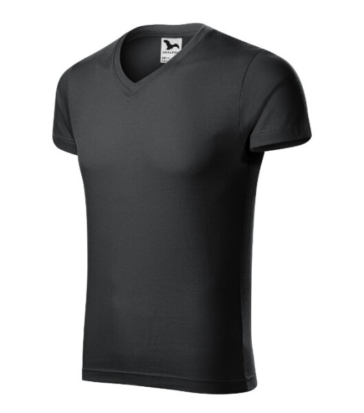 Pánske tričko Slim Fit s výstrihom do V ebony gray S