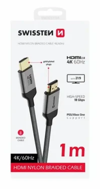 Swissten HDMI 2.0 kábel 1m čierna / 4K / 18 Gbps / pozlátené konektory (75501101)
