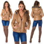 Trendy winter jacket with a detachable hood CAPPUCCINO M