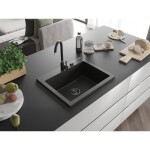 MEXEN/S MEXEN/S - Elix granitový drez 1-miska 600 x 500 mm, čierna/zlatá metalik, sifón čierna 6525601005-75-B