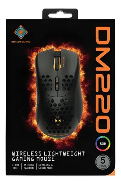 Deltaco DM220 čierna / Herná myš / RGB / bezdrôtová (Bluetooth/2.4 GHz) / 4800 DPI / 7 tlačidiel (GAM-120)