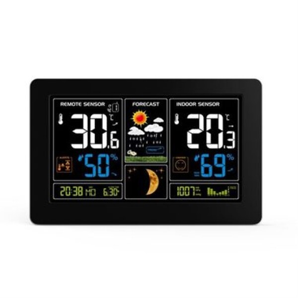 Solight TE81 čierna / meteostanica / extra veľký farebný LCD / teplota / vlhkosť / tlak / RCC / USB nabíjanie (8592718020262)