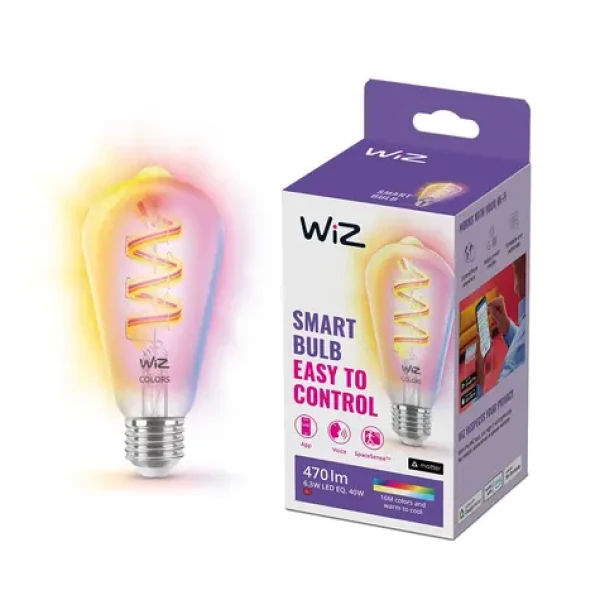 Philips WiZ Colors ST64 E27 6.3W / Múdra farebná žiarovka / 470 lm / 2200-6500 k / stmievateľná (929003267301)