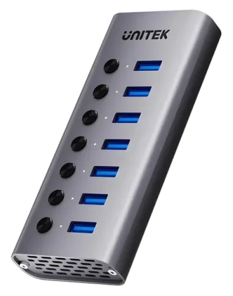 Unitek H1314A01- EU šedá / USB hub / 7x USB-A 3.0 / LAN / čítačka SD kariet / PD 100W (H1314A01-EU)