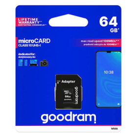 Goodram microSDXC 64GB + adaptér / Class 10 / UHS-I U1 / R: 100 MBs / W: 10 MBs / dopredaj (M1AA-0640R12)