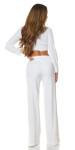 Sexy Musthave Crop Blouse with V-Neck & collar white Einheitsgroesse