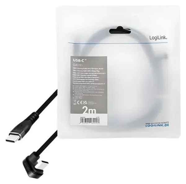 LogiLink USB-C - USB-C 2m čierna / Kábel / USB-C (M) 180 ° - USB-C (M) / opletený / USB 2.0 / PD 60W (CU0191)