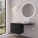 CERANO - Kúpeľňová skrinka Carole - čierna matná + doska pod umývadlo Navira Pro - 36 mm + konzola chróm - 160x46x51,6 CER-606231