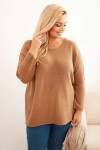 Dámsky plus size sveter s lodičkovým výstrihom camel UNI