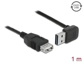 DeLock Easy USB 2.0 A (M) - A (F) kábel čierna / Predlžovací kábel / pravouhlý 90 ° / obojstranný konektor / 1m (83547)