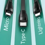 USAMS U69 čierna / Nabíjací a dátový kábel 3v1 / Lightning, microUSB, USB-C / 1 m / 3A (SJ508USB01)