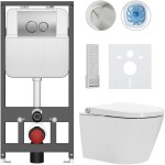 CERANO - Závesné WC s bidetom Basic/Cronus Premium - biela lesklá - WC tlačidlo Dualo/Strieborná - závesné - predstenová inštalácia - 59,3x38,4 CER-8050BD86478