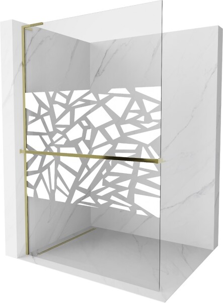 MEXEN/S - Kioto+ L Sprchová zástena WALK-IN s poličkou a držiakom uterákov 70 x 200, biely vzor, zlatá 800-070-123-50-85