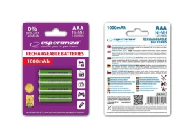 Esperanza Nabíjacia batéria AAA zelená / 1.2V / 1000mAh / Ni-MH / 4 ks / v blistri (EZA102G - 5901299923191)