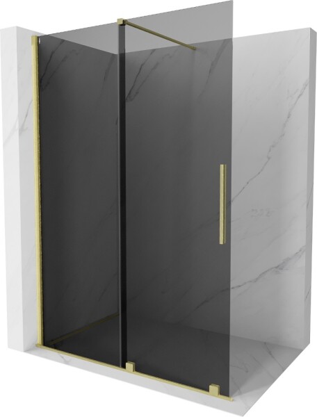 MEXEN/S - Velar Sprchová zástena posuvná Walk-in 150 x 200, grafit 8 mm, zlato kartáčovaná 871-150-000-43-55