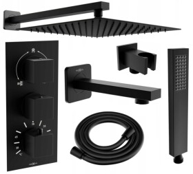 MEXEN/S - Cube DR02 podomietkový vaňový SET s vytokovou hubicou + slim sprcha 25, čierny 77503DR0225-70