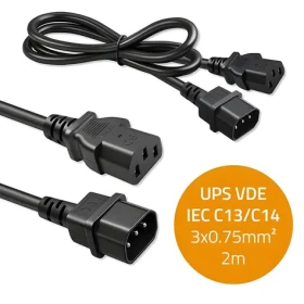 Napájací kábel IEC C13-C14 2m / Napájací kábel / 3x0,75 mm2 / čistá meď (54630)