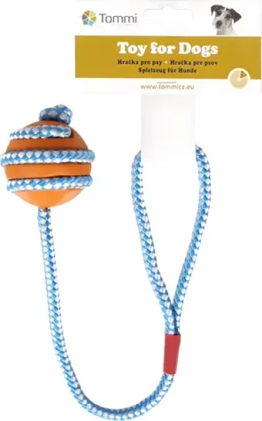Loptička na šnúre TG 43 cm / Hračka pre psov / Aportovacia a preťahovacia / Tvrdá guma / Priemer 5,5 cm (19222505)