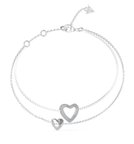 Guess Dvojitý oceľový náramok so srdiečkami Beloved JUBB05027JWRH 17 cm