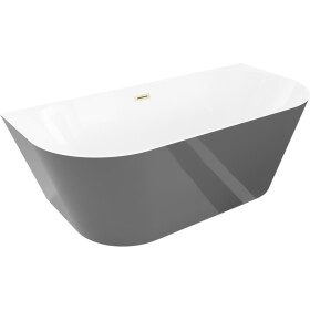 MEXEN/S - Oval Sim voľne stojaca vaňa nástenná 170 x 80, biela/sivá, sifón a prepad zlatá kartáčovaná 52661708062-55