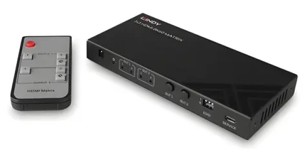 Lindy 2x2 8K60 Matrix HDMI čierny / Prepínač / EDID management / diaľkové ovládanie / HDCP 2.3 (38313)